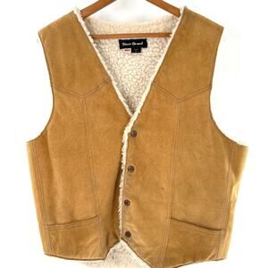 Steer Brand Mens Suede Leather Vest L Sherpa Lining Tan Western Camp Farm Work